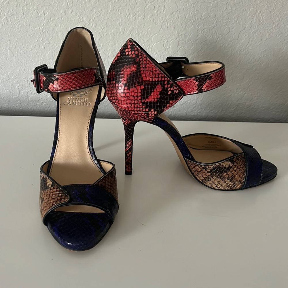 Vince Camuto Red and Blue Snakeskin Heels
